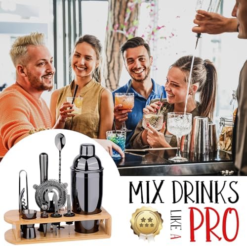 Wukuna Cocktail Shaker Set Bartender Kit, 12-Pcs Bar Tool with Bamboo Stand