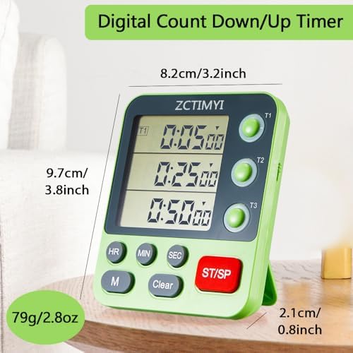 Dual Digital Timer for Kitchen Cooking, 3 Channels Count Down/Up Triple Timer for Kids, Presets Memort Large Display & Magnetic Back Adjustable Alarm Volume, Suit for Kids Teachers Studying, Blue
