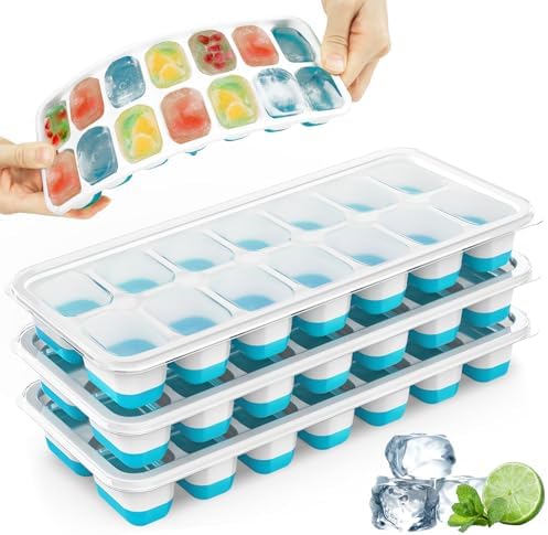 Ice Cube Trays 4 Pack, 56 PCS Ice Cube Trays for Freezer, Plastic & Silicone Ice Cube Mold, LFGD Certified & BPA Free, Stackable Ice Trays with Spill-Resistant Removable Lid for Whiskey, Beer, Coffee