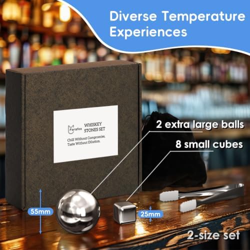 Whiskey Stones Set - Reusable Stainless Steel Ice Cubes & Balls