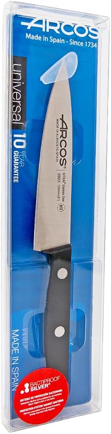 Arcos Chef Knife 5 Inch Stainless Steel. Cooking Knife to Cut and Peel Small Food. Ergonomic Polyoxymethylene Handle and 120mm Blade. Series Universal. Color Black