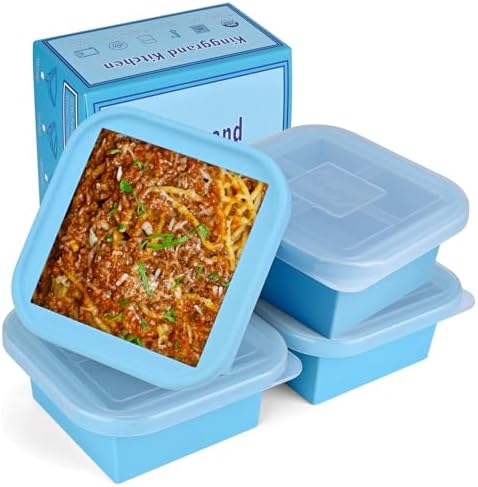 2 Cup Silicone Freezer Trays with Lid 4 Pack Silicone Freezer Molds soup freezer containers Make 4 Perfect Soups, Broths, Stews, Sauces, Curries