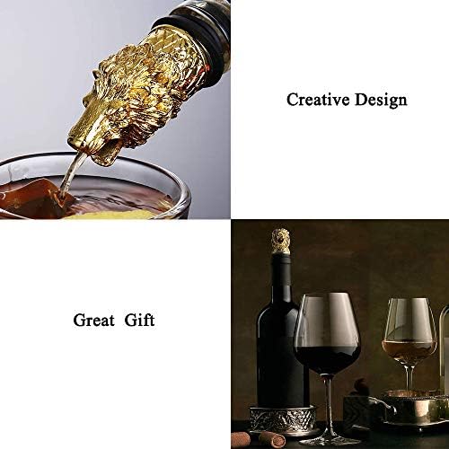 Lion Head Wine Pourer Spout, Animals Shape Aerator, Perfect Festival Gift Set, Zinc Alloy, for Home and Bar, 1Pcs(Golden)
