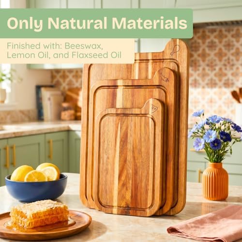 Non-Toxic Acacia Cutting Board Set of 3, Mineral Oil Free, Plastic Free