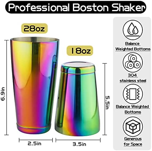 Stainless Steel Cocktail Shaker - 2 Piece 18oz & 28oz Boston Cocktail Shaker Bar Shaker Set Martini Shaker Set Bartender Shakers for Bartending - Dazzling