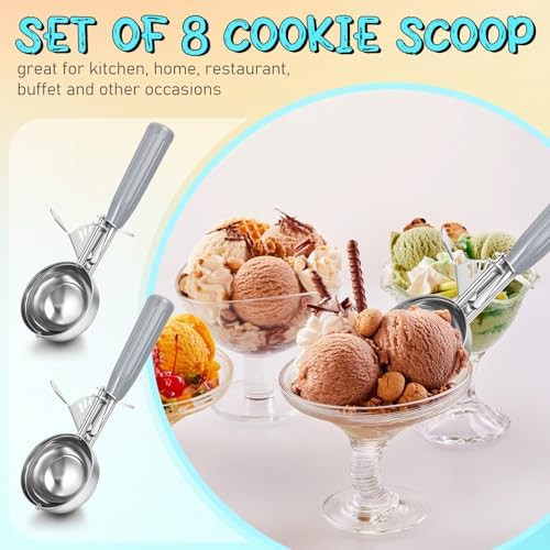 Reallnaive 8 Pcs Ice Cream Scooper with Trigger, 4 oz, Gray