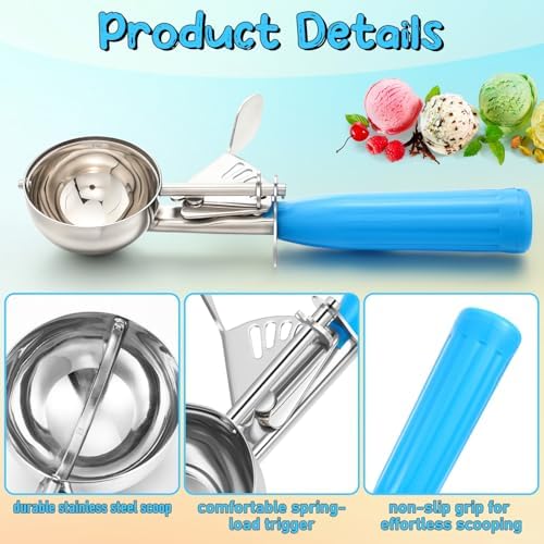 Reallnaive 2 Pcs Ice Cream Scooper with Trigger, 2 Oz+4 oz, Blue and Gray