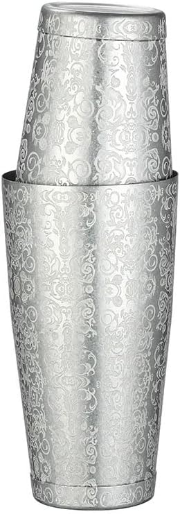 Stainless Steel Boston Shaker with Etched Pattern Weighted Shaking Tin Set (Spirit Vintage)