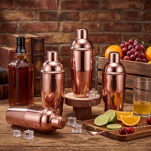 Nitial 6 Pcs Bar Cocktail Shaker Stainless Steel, Rose Gold, 25 oz
