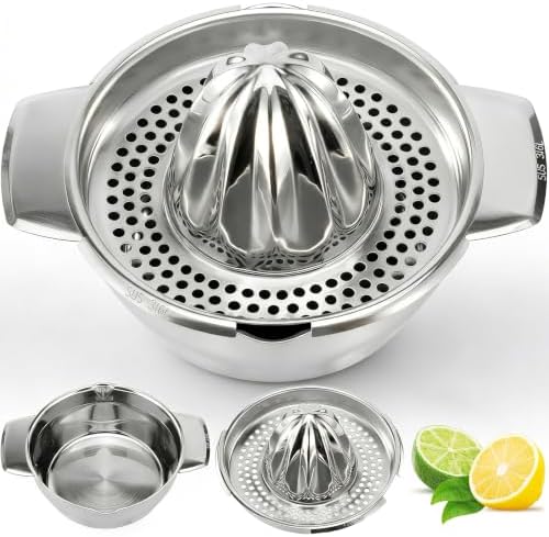 316L Stainless Steel Lemon Squeezer, Heavy Duty Citrus Juicer Manual Hand Press, Bowl Strainer Combo, Juicer Squeezer for Orange Lime, Kitchen Camping RV Juice Extractor