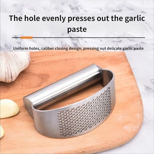 Garlic Press Rocker, Crusher Grinder Masher Bottle opener, Portable Manual Stainless Steel Wide Handle Garlic Crusher with Peeler(Style1-2pcs)