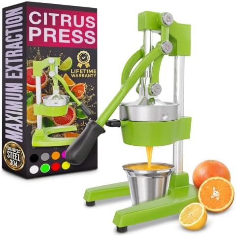 Cast Iron Juicer Hand Press, Heavy-Duty Squeezer (Green)