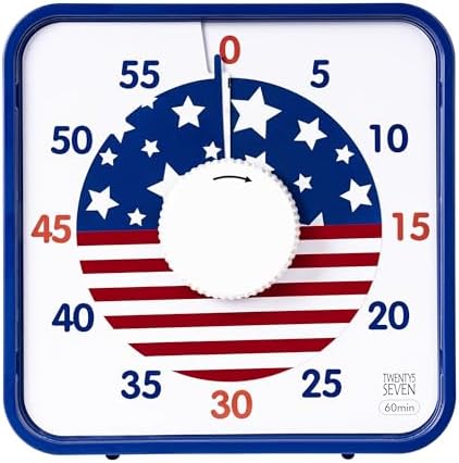 TWENTY5 SEVEN Countdown Timer 7.5 inch; Patriotic 60 Minute 1 Hour Visual Timer, Classroom Teaching Tool Office Meeting, Mechanical Magnetic Countdown Clock for Kids Exam Time Management, Blue