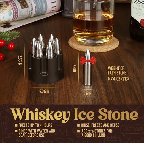 Stocking Stuffers for Dad - Whiskey Stones Silver - Christmas Gifts for Men