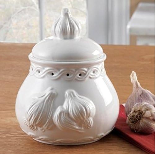 Norpro Deluxe Stoneware Garlic Keeper, Measures 7"x 5" x 5.5" White Color (1-Pack)