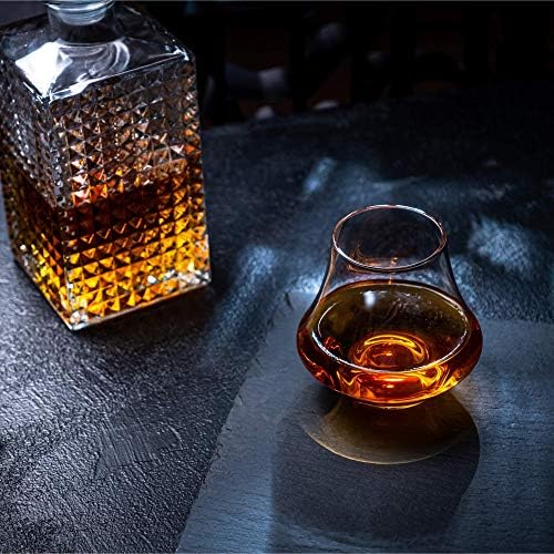 Whiskey Stones & Premium Crystal Nosing Glass Gift Set - 6 Handcrafted Granite Round Sipping Rocks - Tumbler for Whiskey, Scotch, Bourbon Tasting - Hardwood Presentation Tray - Gold Foil Box by Rocks