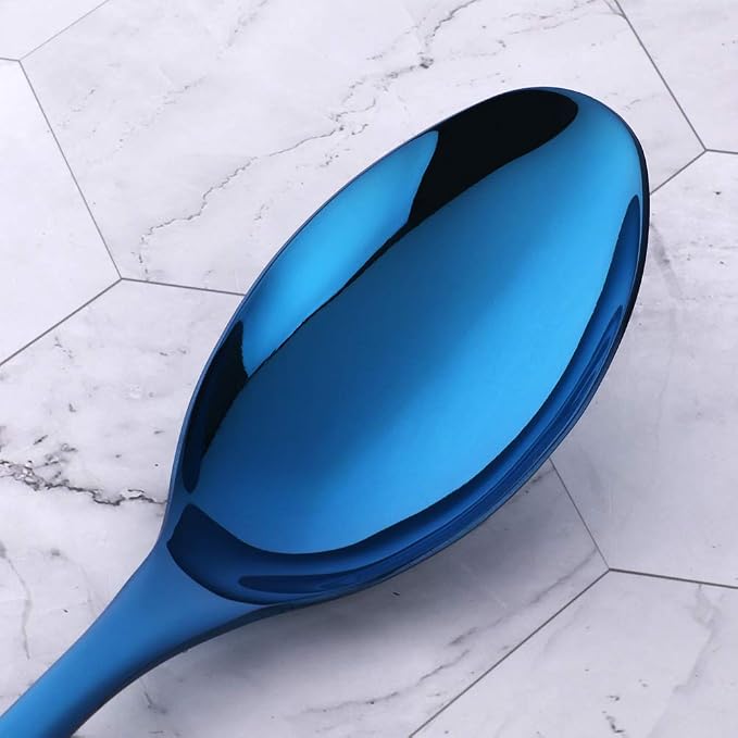Buffet Serving Spoons, Stainless Steel 10 Inch Blue Plated Server Set of 2, Large Salad Serverware Utensils, Dishwasher Safe