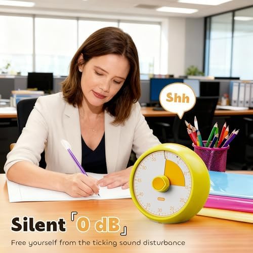 Visual Timer for Kids 60-Minute Countdown Timer with Optional Alarm, Focus Tool for ADHD & Autism, Time Management for Homework, Chores, Office, Kitchen, Teaching & Study Routines (Yellow)