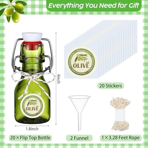 Queekay 20 Pack Mini Swing Top Glass Bottles with Labels