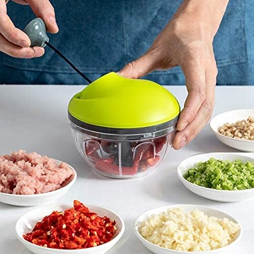 New Model Multi-Function Food Pull Chopper String Corded with Stainless Steel Quick Slicers Processor Grater Cutting Vegetable Onion Tomato Garlic Fruit Meat, Green, 4.33 X 4.71 (CS-8536-AA)