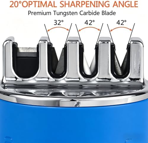 VIRO Compact Suction Kitchen Chef Knife Scissors Sharpener for Straight & Serrated Knives, 4-Stage Knife Sharpening Tool Helps Repair and Restore Blades (Bright Blue)