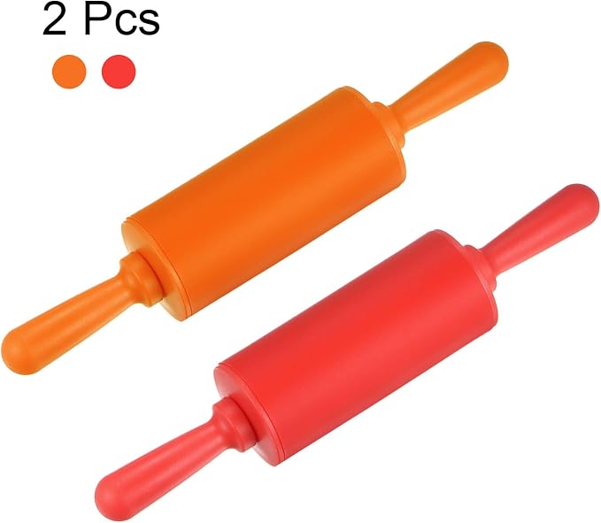 HARFINGTON Silicone Rolling Pins for Baking 9 Inch Non Stick Rolling Pin Small Roller Playdough Rolling Pins for Dough Pizza Pastry Fondant Kitchen, Red & Orange