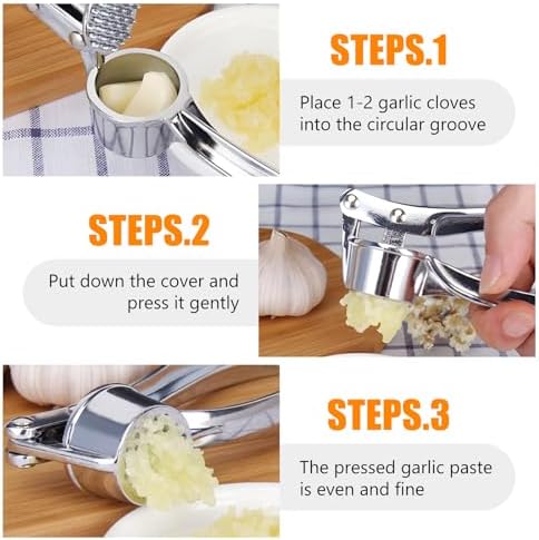 Manual Garlic Press Kitchen Large Garlic Peeler Garlic Muddler Household Garlic Pounder Garlic Press Garlic Peeler for Fine and Coarse Mince Garlic Press,Garlic Mincer, Garlic Crusher (B)