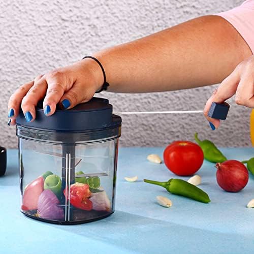 SIGNORAWARE Manual Food Processor, Vegetable Chopper -Easy Pull Hand String- Portable Stainless Steel Hand Food Chopper, Cutter, Garlic Mincer, Onion, Veggie, Fruit Chopper, Dicer w/Container (30 oz)