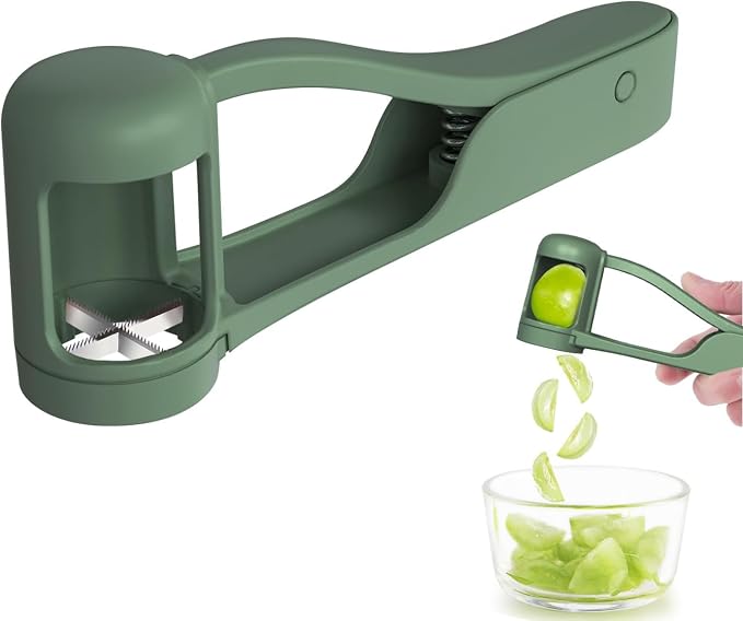 Luvan Grape Cutter for Toddlers 1-3, Grape Slicer Kitchen Gadget for Vegetable Fruit Salad Cake Decor, Stainless Steel Grape Quarter Cutter Tool for Cherry Tomato Strawberry Blueberry - Green