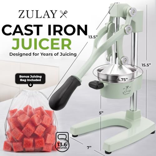Zulay Kitchen Cast Iron Juicer - Heavy Duty Orange Juicer with Detachable Strainers for Easy Cleaning, Citrus Press for Citrus Fruits, Perfect for Bartenders, Juice Lovers & Health Enthusiasts