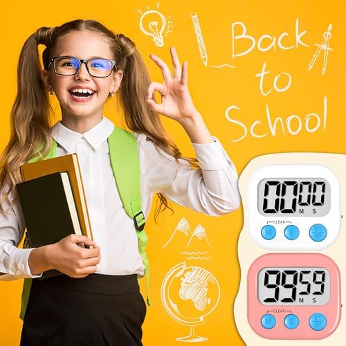 ZILLEEN Classroom Timer for Kids Teachers 2 Pack Digital Timers White Pink