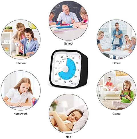 Yunbaoit Visual Timer for Kids, Silent 60-min Countdown Timer, Black Blue