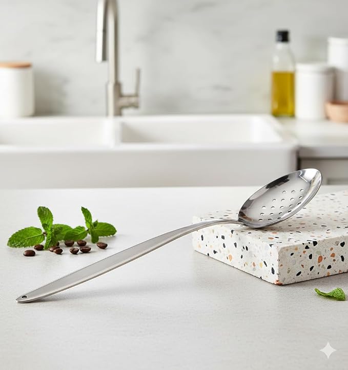 Chef Kunz Spoon XL | Pack of 2 | 12 inch 18/10 Stainless Steel | Large Cooking, Basting, Plating, Quenelle and Serving Spoon | Chef Spoons with Ergonomic Long Handle