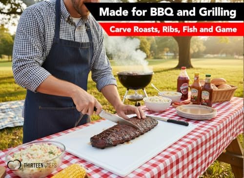 Thirteen Chefs Extra Large 30x18 Inch Cutting Board with Juice Groove - Great for Carving, Fish, Meat and Game – 1/2 Inch Thick White HDPE Plastic, 10 pounds