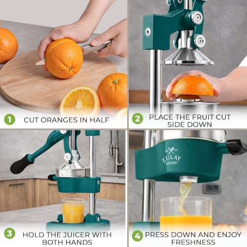 Zulay Kitchen Cast Iron Juicer - Heavy Duty Orange Juicer with Detachable Strainers for Easy Cleaning, Citrus Press for Citrus Fruits, Perfect for Bartenders, Juice Lovers & Health Enthusiasts