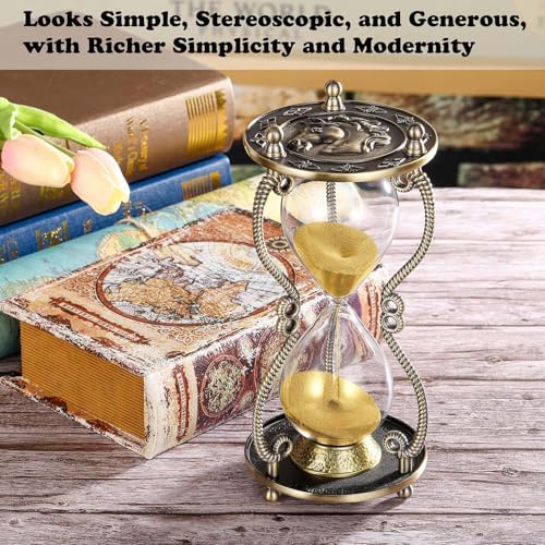 CNCJ Metal Hourglass Timer 30 Minute:Vintage Brass Black Sand Clock,Large Sand Watch 30 Min,Antique Rotating Reloj De Arena,Unity Hourglass Sandglass for Gifts,Home,Desk,Office Decor