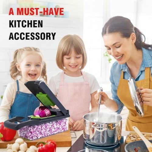 14-in-1 Vegetable Chopper with Container & Interchangeable Blades – Veggie & Onion Chopper, Food Dicer, Mandoline Slicer for Kitchen, Vegetable Slicer for Fast Meal Prep