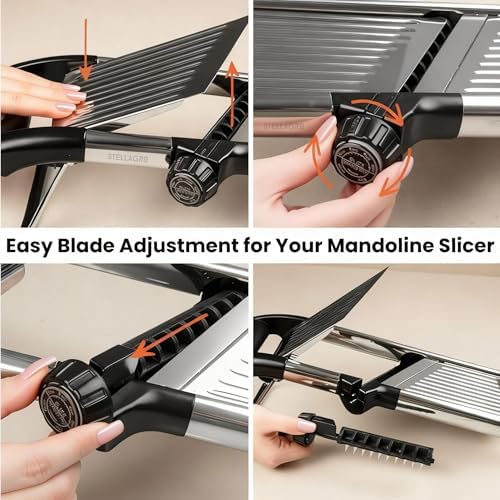 Mandoline Slicer for Kitchen, Adjustable Vegetable Slicer with Julienne Blade, Stainless Steel Food Cutter with Hand Guard for Potatoes, Cucumbers, Onions & Meal Prep