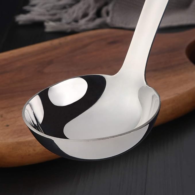 6 Pcs Silver Soup Ladle, Stainless Steel Titanium Plated Cookware Set Ergonomic Integral Forming Long Handle Cooking Utensil Set for Hotpot(12 inches/30cm)