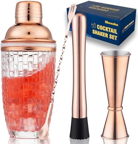 Rose Gold Cocktail Shaker Set with Jigger, Bar Spoon & Muddler