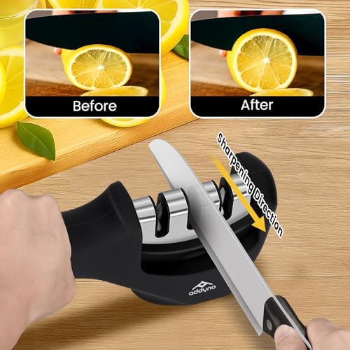 3-Stage Knife Sharpener for Kitchen Knives, Coarse, Fine & Polishing Slots, Fast Blade Sharpening with Non-Slip Base and Ergonomic Handle