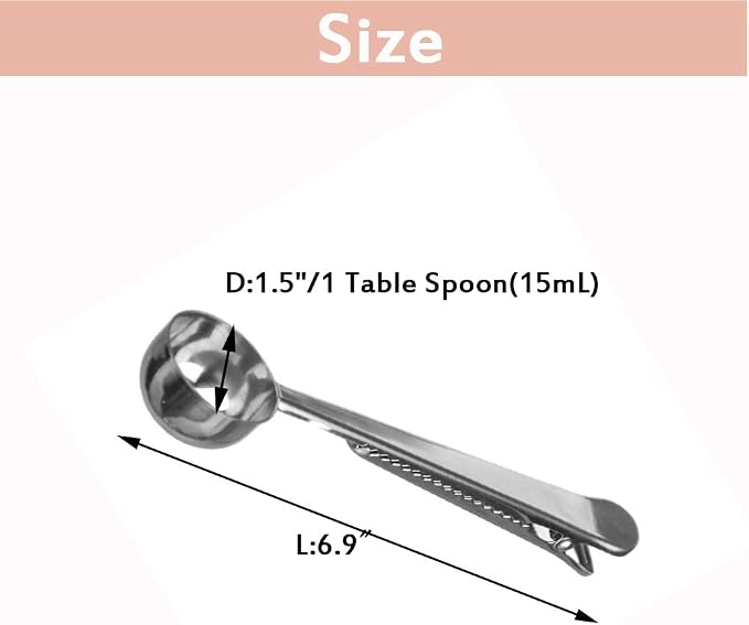 10 Pakcs Scoop and Clip 2 in 1 Stainless Steel 1 tbsp Ground Measuring Spoon with Bag Clip for Coffee Tea