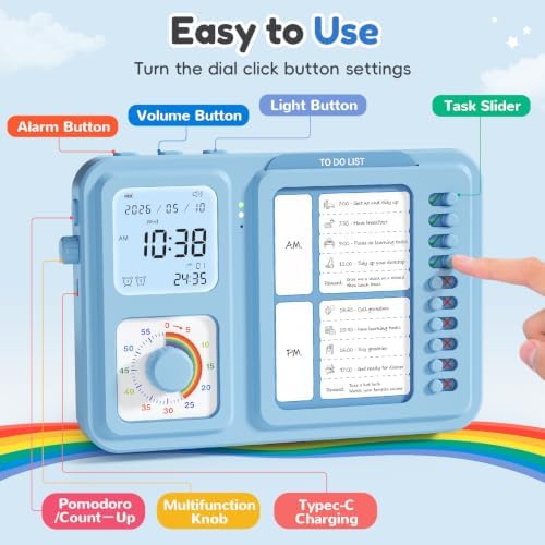 3-in-1 Visual Timer for Kids, Chore Chart for Kids, Visual Schedule（Blue）