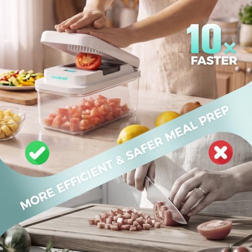 HAUSHOF 9-in-1 Vegetable Chopper & Mandoline Slicer, 7 Blades, Drain Basket