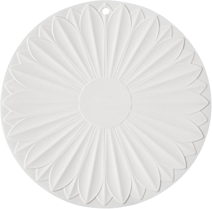 Trivet for Hot Dishes and Pots, 7 Inch Round Silicone, White | Food-grade silicone, heat resistant to 446F. Use as trivet, coffee mat, or placemat. Anti-slip, dishwasher safe, stackable.