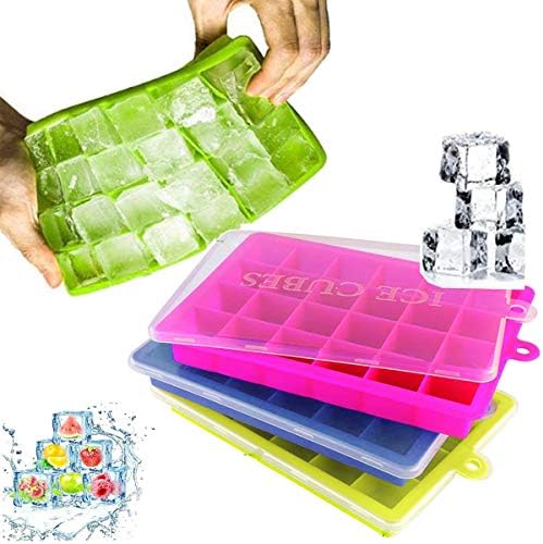 Ice Cube Trays Silicone Ice trays Molds with Removable Lids 3 Pack, 72 Ice Cube Molds for DIY Chilled Drinks,Cocktail, Whiskey, Chocolate, BPA Free