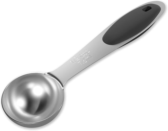 1PCS 1/2Tbsp(7.5ml, 1/4oz) Measuring Spoon, Stainless Steel Measure Scoop | Accurate, BPA-Free, Dishwasher Safe, Silicone Grip, Engraved Marking, Kitchen Essential