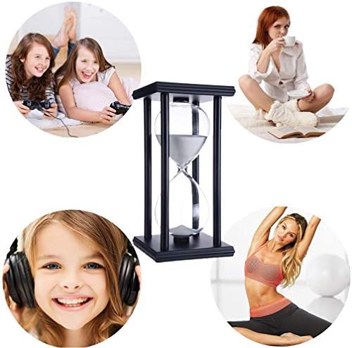 Lodunsyr Hourglass Timer for 60 Minutes Sandglass Timer for Kitchen Living Room Home Bedroom Party Festival School Game Sand Timer (Black Frame White Sand)