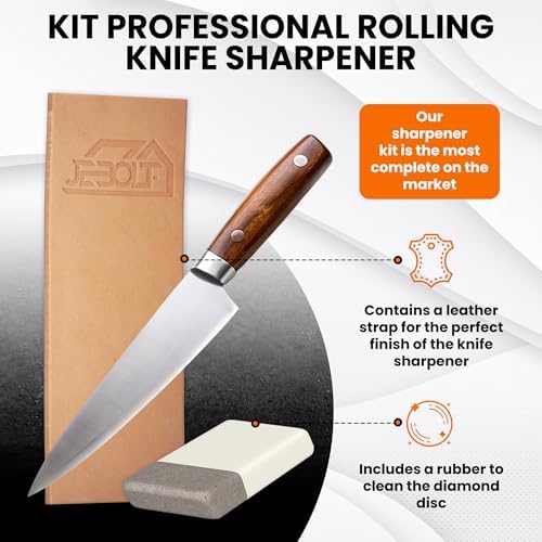 Rolling Knife Sharpener, Rolling Knife Sharpener kit with 2 diamond and blue ceramic for Steel, Knife sharpener roller with 15 & 20 degree Magnetic Angle for Kitchen Knives