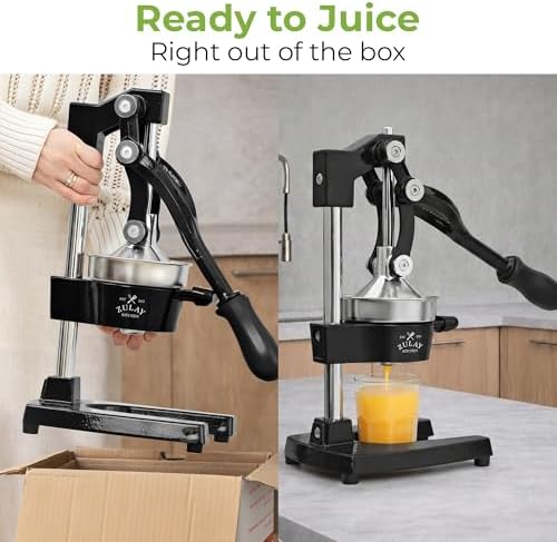 Zulay Kitchen Cast Iron Juicer - Heavy Duty Orange Juicer with Detachable Strainers for Easy Cleaning, Citrus Press for Citrus Fruits, Perfect for Bartenders, Juice Lovers & Health Enthusiasts